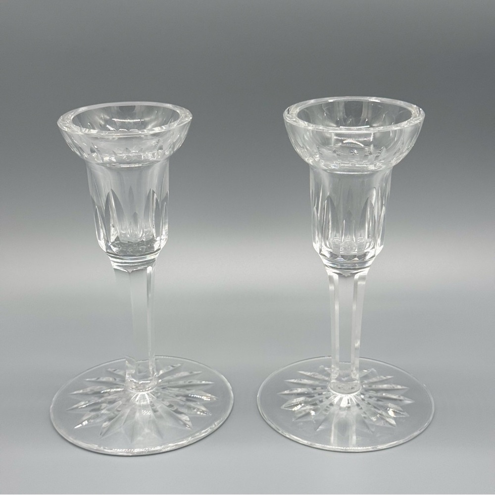 Pair Vintage Waterford Crystal Candlesticks Taper Holders Carina Eileen Pattern